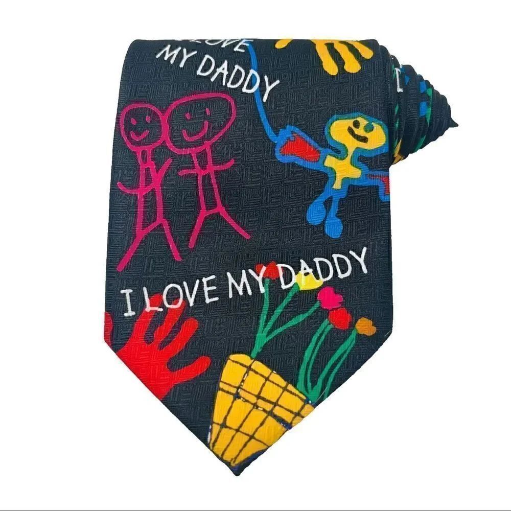 Ralph Marlin Men's Vintage 90's I Love My Daddy Necktie Daddy's Drawings Vivid